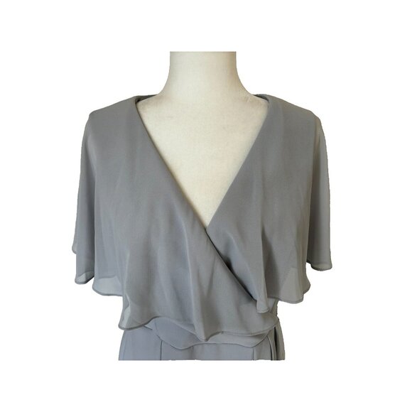 JOSEPH RIBKOFF Dress Size 12 Grey Frost Layered Shoulder Fabric Midi Lined Gray - Picture 3 of 8